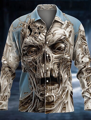  Halloween Homme Squelette Frozen Crâne de glace Chemise Chemise Boutonnée manche longue Style gothique sombre Fête Vêtements de rue Printemps Automne Col Rabattu Impression 3D chemises à col Bleu 1
