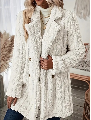  Per donna Giacca in Pile Cappotto Teddy Caldo Traspirante Tasca Foderato in pile Casual Semplice Vacanza Streetwear Casuale Abbigliamento quotidiano Doppiopetto Lungo Bavero classico Vestibilit
