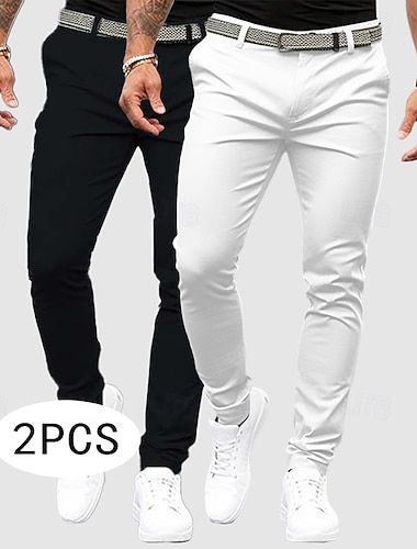  Herren Hose Chinos Stoffhosen Chinohose Freizeithose Fronttasche Mehrfachpackung Einfach Komfort Atmungsaktiv Volle Länge Outdoor Lässig Täglich Mode Streetwear Schlank Gelb+Rot Weiss + rot