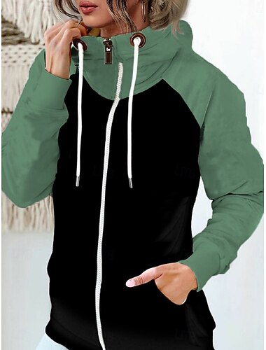  Dame Hettegenser Bekvem Pustende Glidelås Lomme Fritid Fargeblokk Feriereise Gate Avslappet Dagligdagstøy Glidelås Normal Med hette Normal Langermet Yttertøy Hvit Rosa Kakifarget Vår Høst