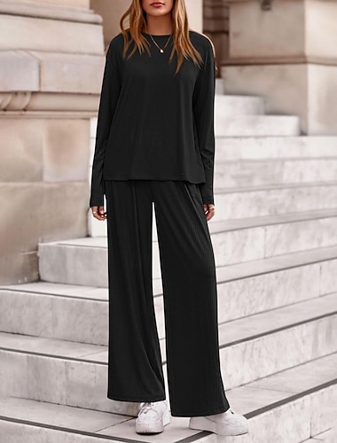  בגדי ריקוד נשים סוודר סגנון רחוב יום יומי צבע אחיד צווארון עגול קצר סרוג שרוול ארוך חולצות רגילות לִסְרוֹג יומי חגים ליציאה שחור ורוד מסמיק סתיו חורף