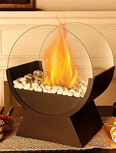 rund glasbordskamin, rent brinnande bärbar eldskål, ventillös eldstad för inomhus- och utomhusfester   rund glasbordskamin, rent brinnande bärbar eldskål, ventillös eldstad för inomhus- och utomhusfester