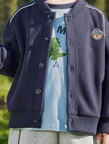  Bambini Unisex Giacche da baseball Capispalla Tinta unica Manica Lunga Comfort Cappotto All'aperto Moda Quotidiano Blu Grigio Primavera Autunno Dai 4 anni in su