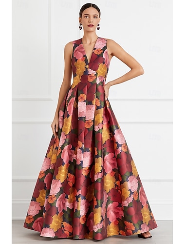 A-vonalú estélyi ruha magas slicces tengerparti esküvő formális esküvői vendég padlóhosszú ujjatlan V-nyakú zsebes selyem virágmintás sliccel és zsebekkel versenynapi ruha esküvői vendég ruha   A-vonalú estélyi ruha magas slicces tengerparti esküvő formális esküvői vendég padlóhosszú ujjatlan V-nyakú zsebes selyem virágmintás sliccel és zsebekkel versenynapi ruha esküvői vendég ruha