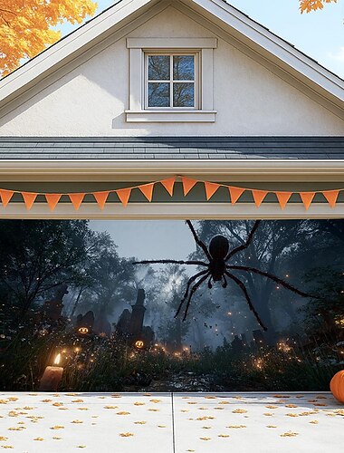  Halloween Copertura per porta del garage Grande appeso SPIDER Cimitero Stampa 3D Gotico punk oscuro Da serata All'aperto Sfondi di ripresa Yarda Casa infestata Arredamento per la casa