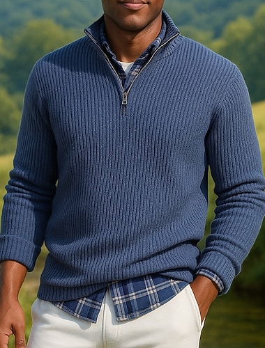  Herre Kvart glidelås genser Langermet Høy krage Topper Utendørs Hold Varm Vinter Polyester Svart Rød Blå Tennis Golf Løp