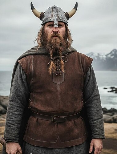  Retro Vintage Mittelalterlich Renaissance Weste Krieger Wikinger Kostüm Herren Halloween Karneval Leistung LARP Renaissance-Messe Erwachsene Weste