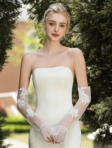  Tüll Könyökön felül Kesztyű Elegáns / Buli / Este / Stílusos Val vel Tiszta Szín Esküvői / party kesztyű