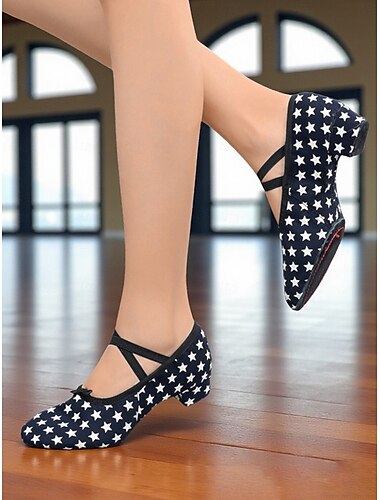  Dansschoenen met sterrenprint voor dames - comfortabele schoenen met lage hak voor oefeningen en optredens in de ballroom