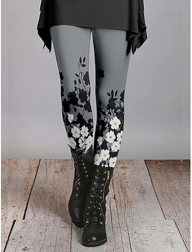  Dame Bukser Leggings Koselige leggings Ferie Årgang Gatemote Ankel-lengde Naturlig Grafisk Blomsternål i krystall Elastisk midje Trykt mønster comfy Utendørs Bekvem Høy Elastisitet utendørs