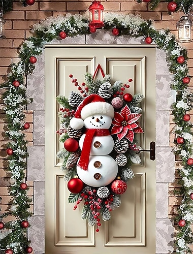  Weihnachtlicher Türvorhang mit 2D-Flachdruck, festlichem Weihnachtsmann-, Schneemann- und Weihnachtskranzmotiv für Eingangsbereich, Wohnzimmer, Schlafzimmer, drinnen und draußen