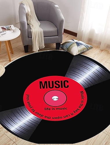  tapis rond album de musique pour le salon et la chambre tapis au style rétro doux anti-dérapant lavable en machine décoration pour le sofa de l'entrée