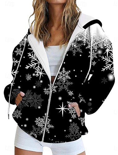 Damen Hoodies mit Reißverschluss Grafik Schneeflocke Weihnachten Mode Lässig Langarm Mit Kapuze Normale Oberteile Straße Alltagskleidung Reißverschluss Tasche Druck Schwarz Wein Rote Leicht Blau   Damen Hoodies mit Reißverschluss Grafik Schneeflocke Weihnachten Mode Lässig Langarm Mit Kapuze Normale Oberteile Straße Alltagskleidung Reißverschluss Tasche Druck Schwarz Wein Rote Leicht Blau
