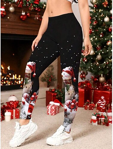  Női Nadrág Leggingek Kényelmes leggings Szabadság Szüret Utcai sikk Teljes hossz TermészetesPantsKarácsony Grafika Hóember Hópehely Rugalmas derék Nyomtatott kellemes Szabadtéri Kényelmes Nagy
