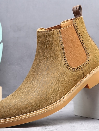  stivali chelsea da uomo color cachi, stile casual e leggero alla caviglia con soffietti elastici, per l'ufficio, le uscite del fine settimana e il comfort quotidiano