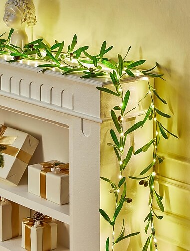  guirlande lumineuse élégante pour réception de mariage - 2 pièces 10 m 100 LED lumières de plantes artificielles, feuilles vertes pour décoration extérieure (piles non incluses)