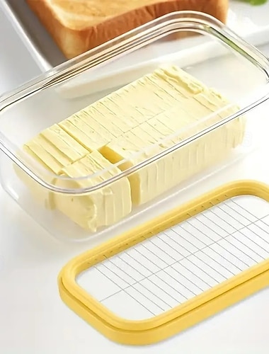  Κόφτης βουτύρου 2 σε 1 και σφραγισμένο δοχείο αποθήκευσης με χειροκίνητη ορθογώνια λεπίδα, ανθεκτικό πλαστικό εργαλείο κουζίνας για φρεσκάδα και εύκολη προετοιμασία γεύματος σε ένα βήμα,