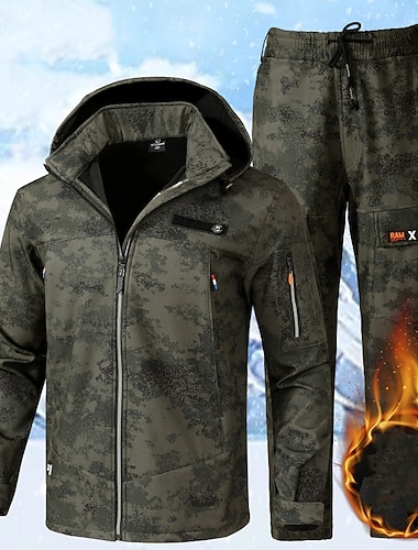  Herre Turjakke Fleece-jakke Vinterfrakk Pufferjakke Termisk sett Vinter utendørs Kamuflasje Hold Varm Vanntett Vindtett Topper Svart Grønn Grå