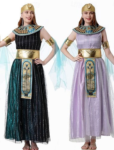  Ancient Egypt egyptian Dress Fancy Costume Cleopatra Goddess Fancy Dress Women's Fantasy Halloween Carnival Performance Adults Dress Belt Cloak