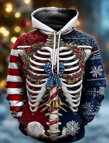  Herren Schädel Klingglöckchen Kapuzensweatshirt Mode Täglich Lässig Langarm Mit Kapuze Urlaub Party Streetwear Festival Blau Drucken Herbst Winter Designer XXL XXL XXXL 3XL 4XL 4XL