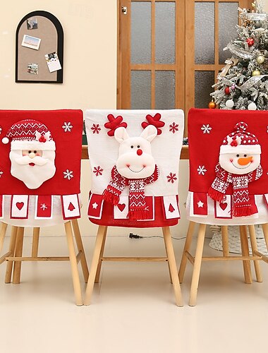  Fundas para sillas navideñas, fundas de silla de peluche de Papá Noel 3D, fundas de asiento de tela con dibujos festivos para mesa de comedor y decoración navideña del hogar.