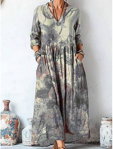  Női Maxiruha Nyári ruha Rakott ruha Szabadság Alkalmi Boho Alkalmi Tengerpart Laza öltözet Grafika Paisley Hosszú ujj V-alakú Bíbor Lóhere Szürke Tavasz Ősz Tél