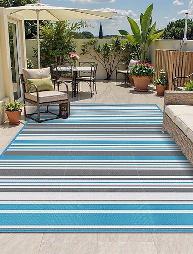  屋外用マット モダンな柄の屋外用マット、デッキ、キャンプ場、プールデッキ用の耐久性のあるプラスチック製マット &RV