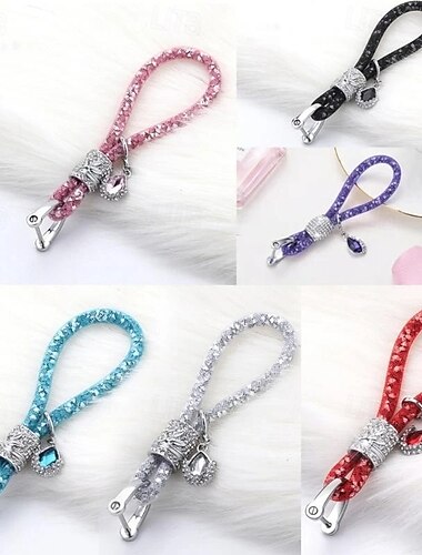  1 portachiavi di lusso per auto con strass, anti-smarrimento, da donna, con fibbia in argento, portachiavi per auto, portachiavi per telefono, accessori scintillanti