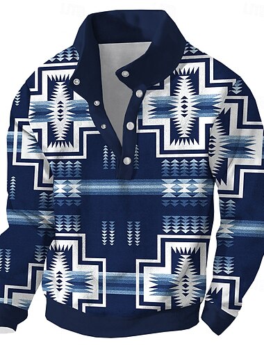  Ανδρικά Κουρελού Εκτύπωση Bandana Πουλόβερ Etnic Vintage ρετρό Μακρυμάνικο Ζιβάγκο Διακοπές Εξόδου Μαύρο Ρουμπίνι Θαλασσί Πράσινο του τριφυλλιού Κουμπιά Φθινόπωρο Χειμώνας Σχεδιαστής Τ M L XL XXL 3XL