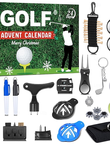  Kalender 2025 Sokkenvullingen Kerstcadeau voor Mannen Tiener Jongens 24-Daagse Kerst Countdown Kalender voor Vader Man Vriend Perfecte Feestdagen Cadeau met Golfballen Tee's Bal Markers