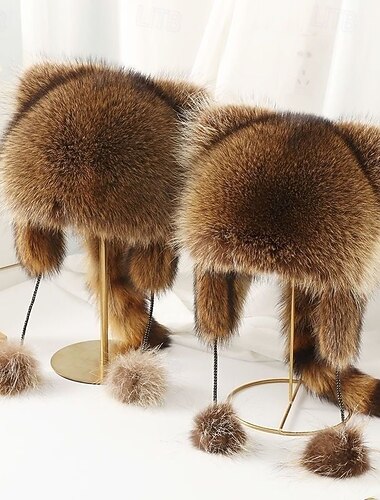  Winter Cute Raccoon Plush Hats Warm Trapper Hat with Ear Flaps, Faux Raccoon Fur Ushanka Aviator Hat for Kids and Adults