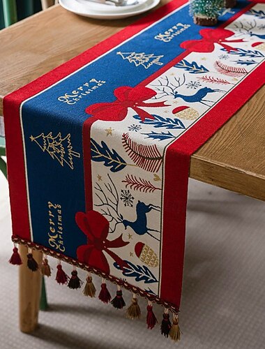  ראנר לשולחן מפשתן כותנה מעובה בסגנון חג המולד, מפת שולחן מלבנית ארוכה לחג אמריקאי לשולחן אוכל, שולחן קפה, כיסוי לארון טלוויזיה