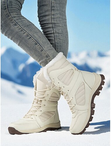  Waterdichte wandelschoenen voor dames met bontvoering, warme sneeuwlaarzen voor winterse sneeuwavonturen en buitenactiviteiten