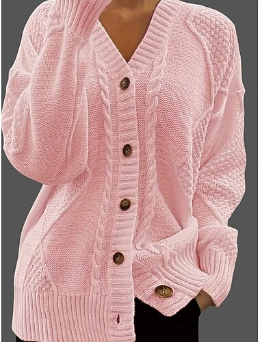  Per donna Felpa Cardigan Elegante Moda Streetwear Colore Puro Scollo a V Bottoni Lavorato a maglia Manica Lunga Top Regolari Maglia All'aperto Quotidiano Weekend Rosa Rosso Autunno Inverno