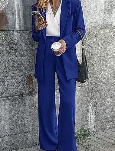  Per donna Attivo Moda Set di Pantaloni Blazer Abiti Manica Lunga Colletto a Camicia Semplice Dubbele Rij Knopen Vacanza Casual Quotidiano Nero Rosso Blu Autunno Vestibilità regolare