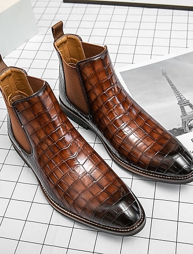  stivali slip-on da uomo in similpelle marrone con motivo coccodrillo - eleganti calzature formali per lavoro e occasioni speciali