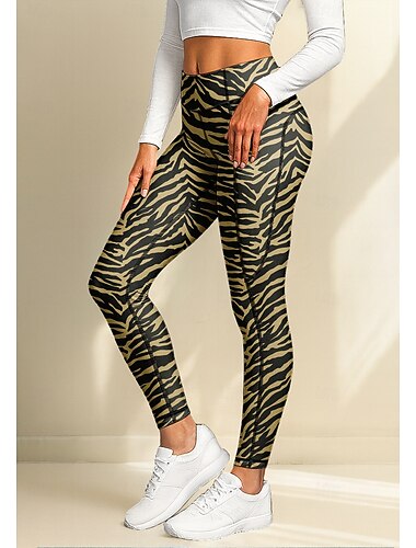  Damskie legginsy do pilatesu Spodnie fitness Legginsy na siłownie Kieszenie Opłata skarbowa Boczne kieszenie Pilates Siłownia Trening w siłowni Majtki Rajstopy Getry Wzorzyste Zwierzęta Brązowy Sport