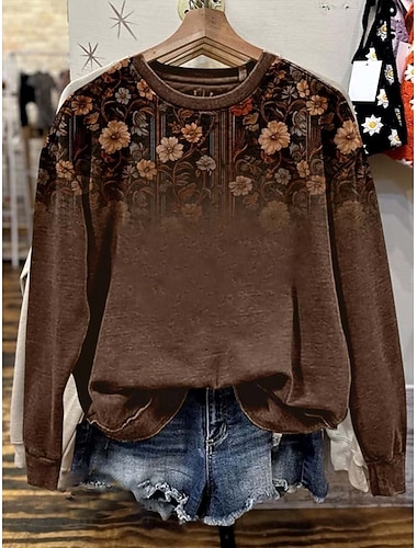 نسائي كنزة صوفية ورد الرسم كاجوال كم طويل رقبة عالية مدورة قمصان عادية المنزل عمل شارع بني الخريف الشتاء   نسائي كنزة صوفية ورد الرسم كاجوال كم طويل رقبة عالية مدورة قمصان عادية المنزل عمل شارع بني الخريف الشتاء