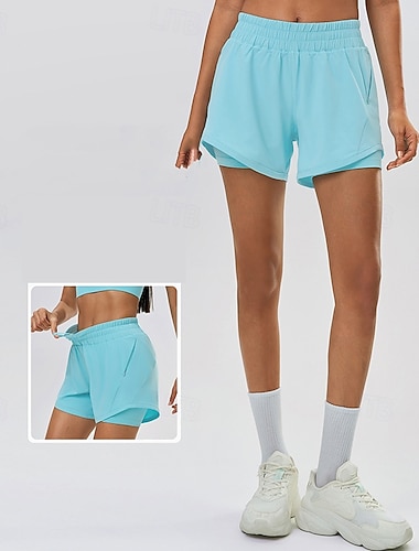  Női Sport rövidnadrág rövidnadrág harisnyával 2 az 1-ben Könnyű Magas derék Tornaterem Futás Fitnesz Alsók Tömör szín Fekete Fehér Rózsaszín Sport Sportruházat