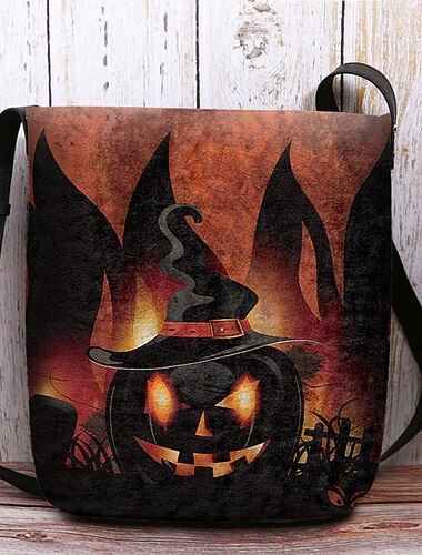  Halloween-skulderveske til dame med candy corn- og monstertrykk, morsom skulderveske til fester, festivaler og daglig bruk