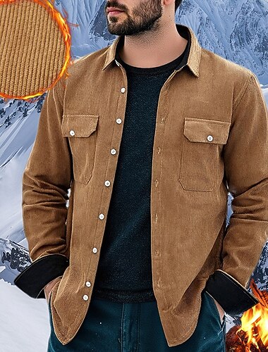  Herren Fleece-Shirt Cordhemd Knopfhemd Cargohemd Overshirt Outdoor Arbeit Rote Blau Grün Khaki Langarm Umlegekragen Frühling & Herbst Bekleidung Tasche