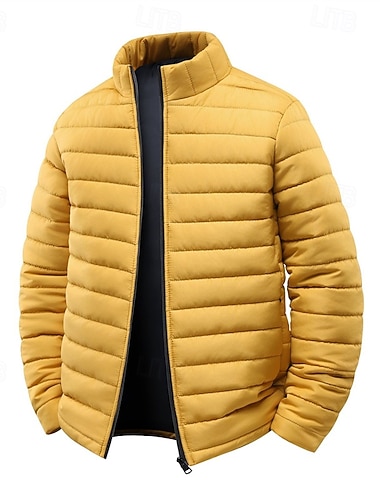  Pánské Zimní kabát Puffer bunda Kapsy Polyester Dovolená Denní nošení Rande Standardní Módní Na běžné nošení Pohodlné Zahřívací Podzim Zima Plná / Jednobarevná Černá Žlutá Armádní zelená Tmavomodrá