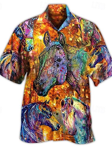  Kentucky Derby Men's Horse Horse Racing Shirt Summer Hawaiian Shirt Button Up Shirt Short Sleeve Sports Fashion Streetwear Outdoor Casual Hawaiian Summer Spring Cuban Collar Print Funny Kentucky