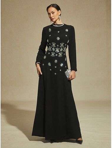  Dame Maxikjole Tubekjole Havfruekjole Kjole med A-linje Elegant Formelt Aftenselskap Normal Helfarge Langermet Høy krage Svart Vår Høst Vinter