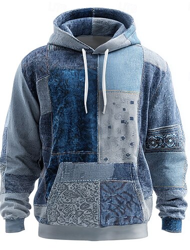  Homme Géométrique Plaid Sweat à capuche Sweatshirt Mode Quotidien manche longue Col ras du cou Maison Soirée Vêtements de rue Bleu Violet Marron Vert Cordon de serrage Automne Hiver Designer S M L XL