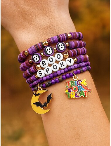 Halloween kralenarmbanden voor dames – kleurrijke, stapelbare armbanden met pompoen-, spook- en vleermuishangers voor feestsieraden
