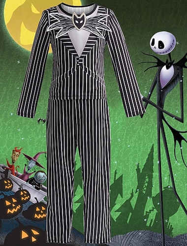  Jack Skellington Carnaval Fancy kostuum De nachtmerrie voor Kerstmis Verschrikking Eng kostuum Kinderen Jongens Kerstmis Halloween Carnaval Prestatie Feest Gemakkelijk carnavalskostuum Aankleden