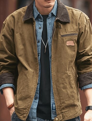  Homme Veste Légère Veste Cargo Veste Décontractée Vacances Quotidien Résistant à l'usure Avec Poches Automne Hiver Uni Mode Classique Revers Régulier Noir Marron Vert Véronèse Gris foncé Veste