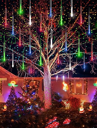  fallende regnlys meteorregnlys julelys 50cm 8 rør 240leds fallende regndråpe istapp strenglys til juletrær halloween dekorasjon ferie bryllup