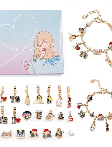  Kalendarz adwentowy Swifties z bransoletkami DIY, prezent ts, 24-dniowy zestaw do samodzielnego tworzenia biżuterii z 22 koralikami i 2 regulowanymi bransoletkami, prezent odliczający do świąt Bożego